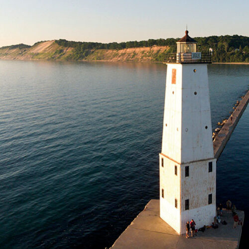 Frankfort, Michigan aerial view of lighthouse