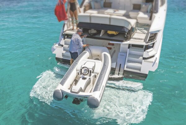 tender loading into yacht garage