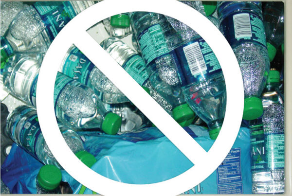 Cross through plastic water bottles